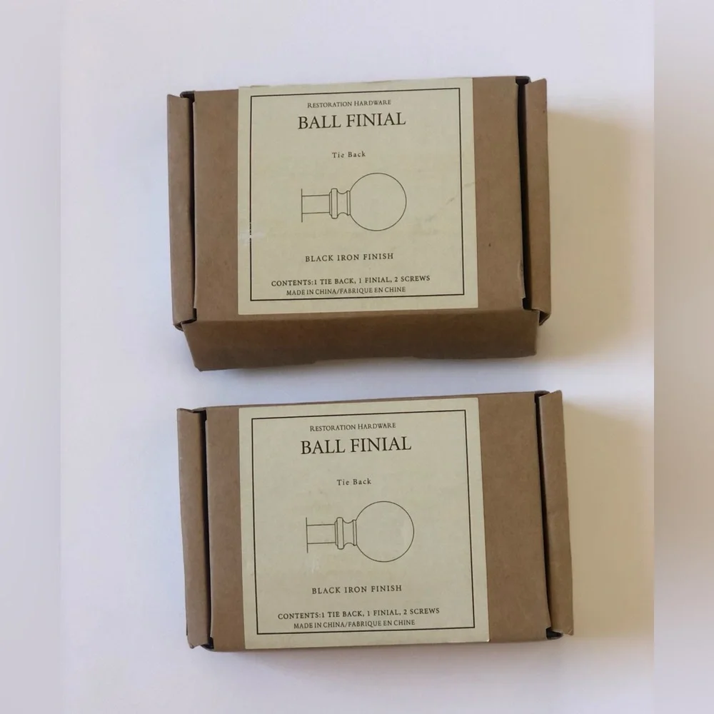 RESTORATION HARDWARE-SET OF 2-BALL FINIAL TIE BACK - BLACK IRON FINISH | NEW